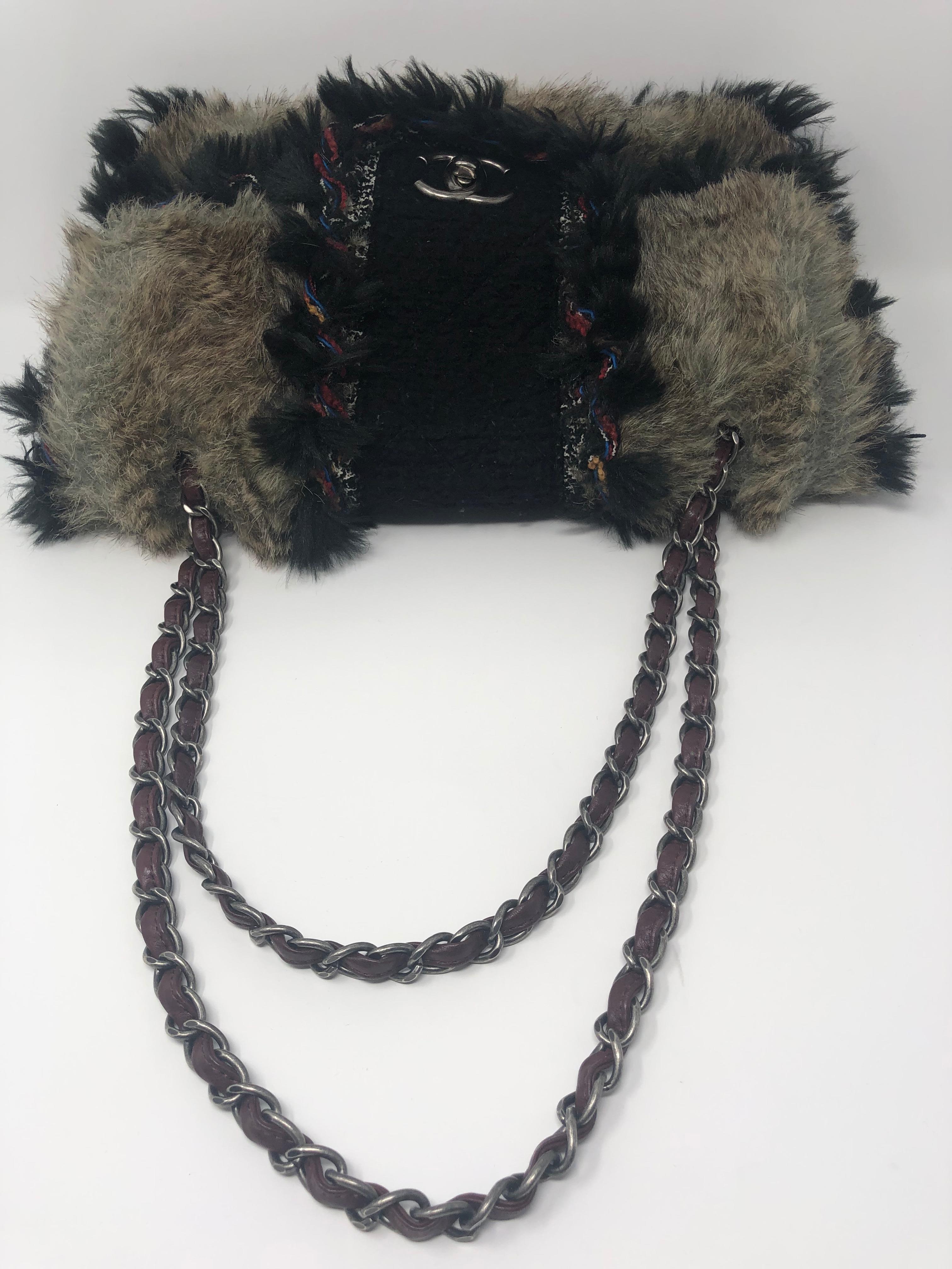 Chanel Fantasy Black Fur and Tweed Bag  1