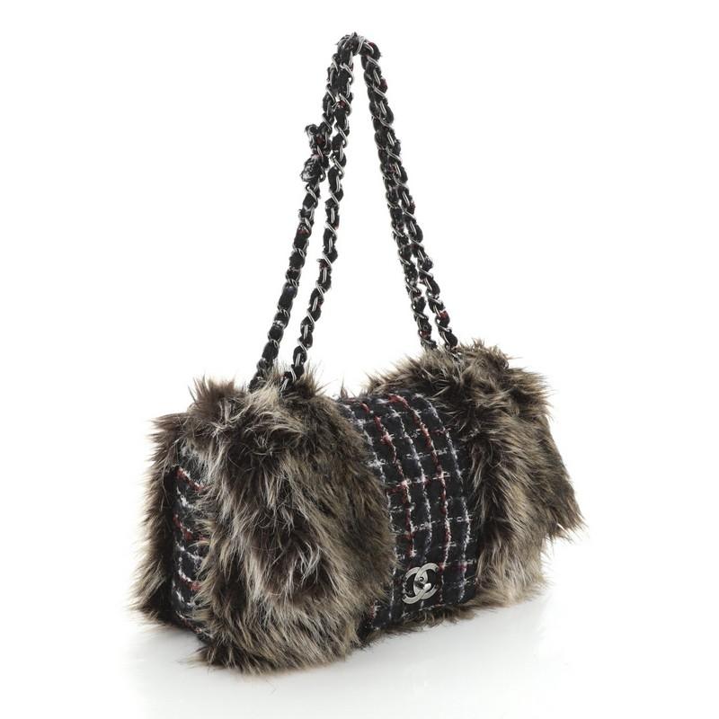 Black Chanel Fantasy Flap Bag Fur and Tweed Medium