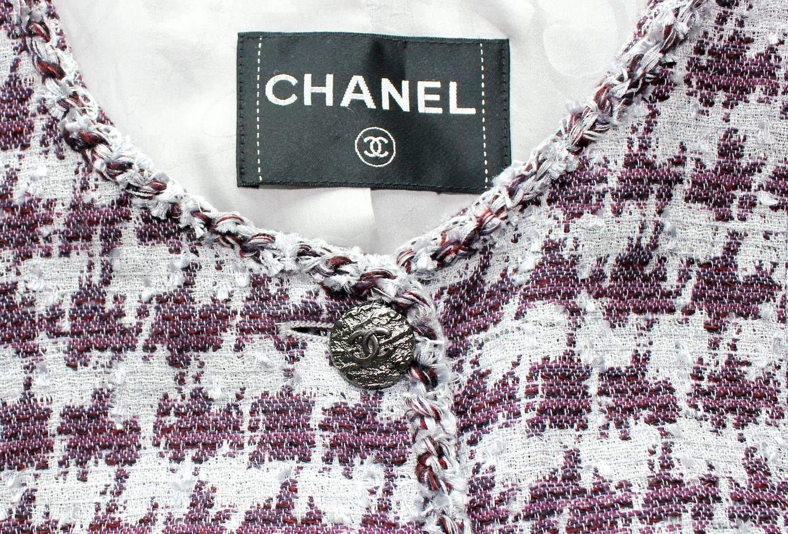 Gray Chanel Fantasy Fringe Lesage Tweed Houndstooth Belted Jacket Coat