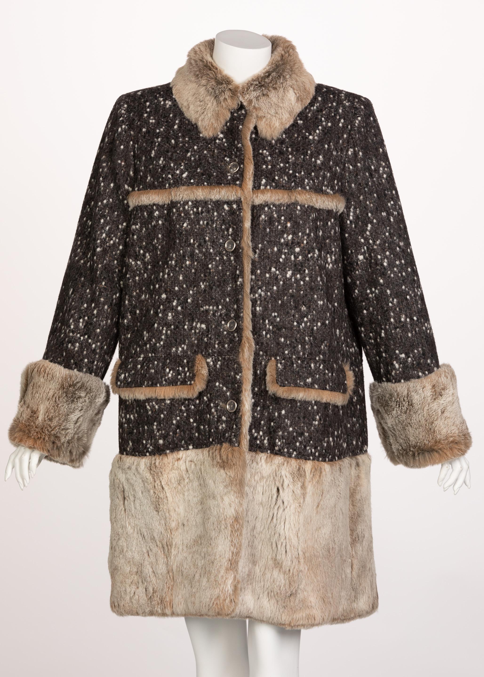 Black Chanel Fantasy Fur Tweed Coat Runway 2001