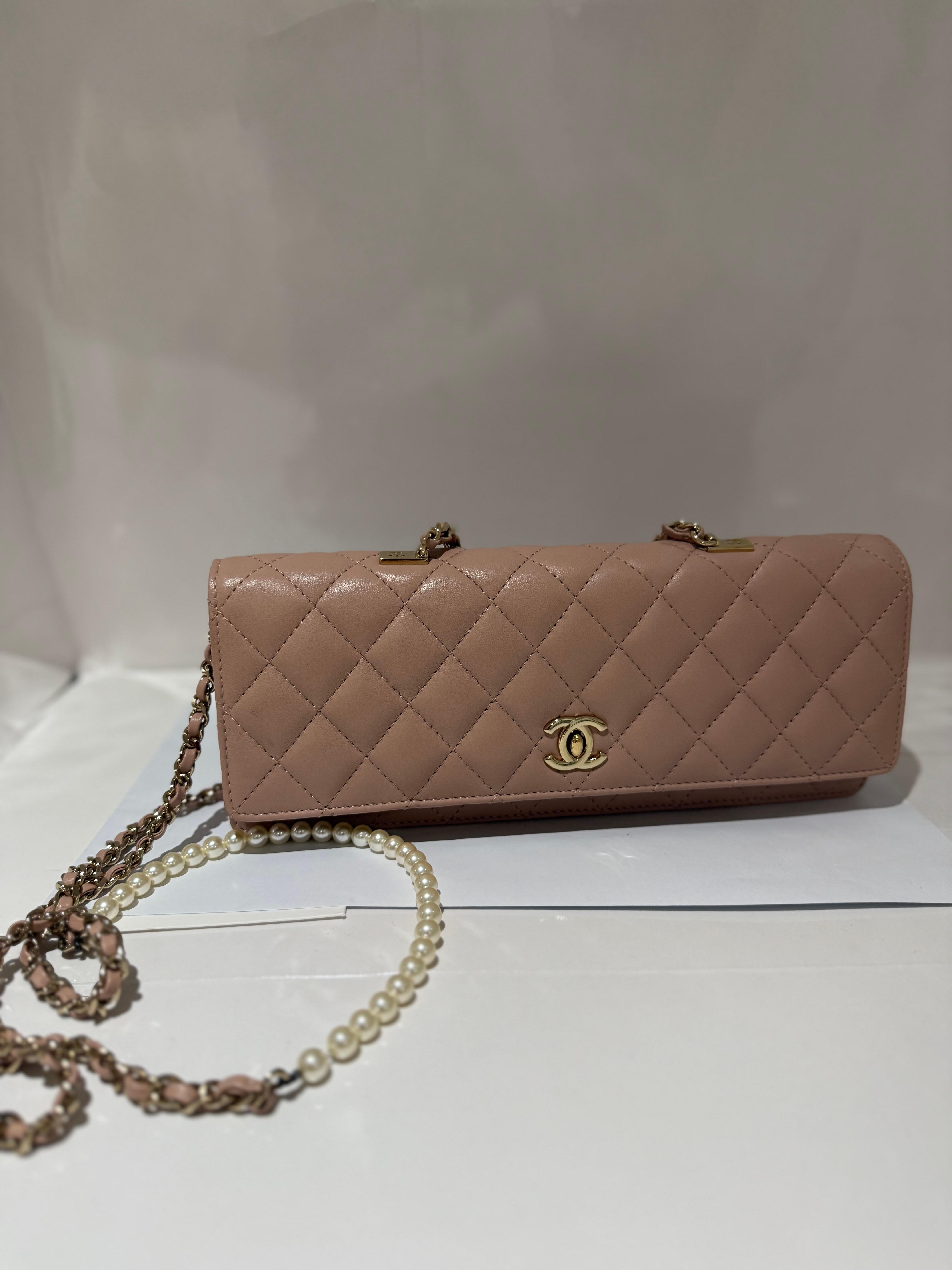 Brown Chanel Fantasy Pearls Evening Flap bag in Pink For Sale