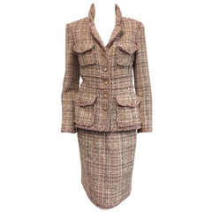 Chanel Fantasy Pink Tweed Skirt Suit With Banded Waist and Patch Pockets EU 38