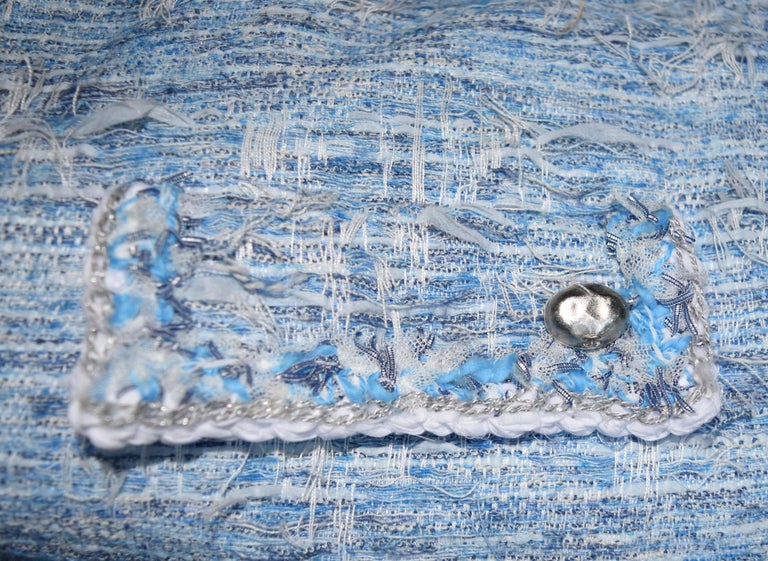 Chanel Light Blue Fantasy Tweed Dress With Scoop Neckline For Sale