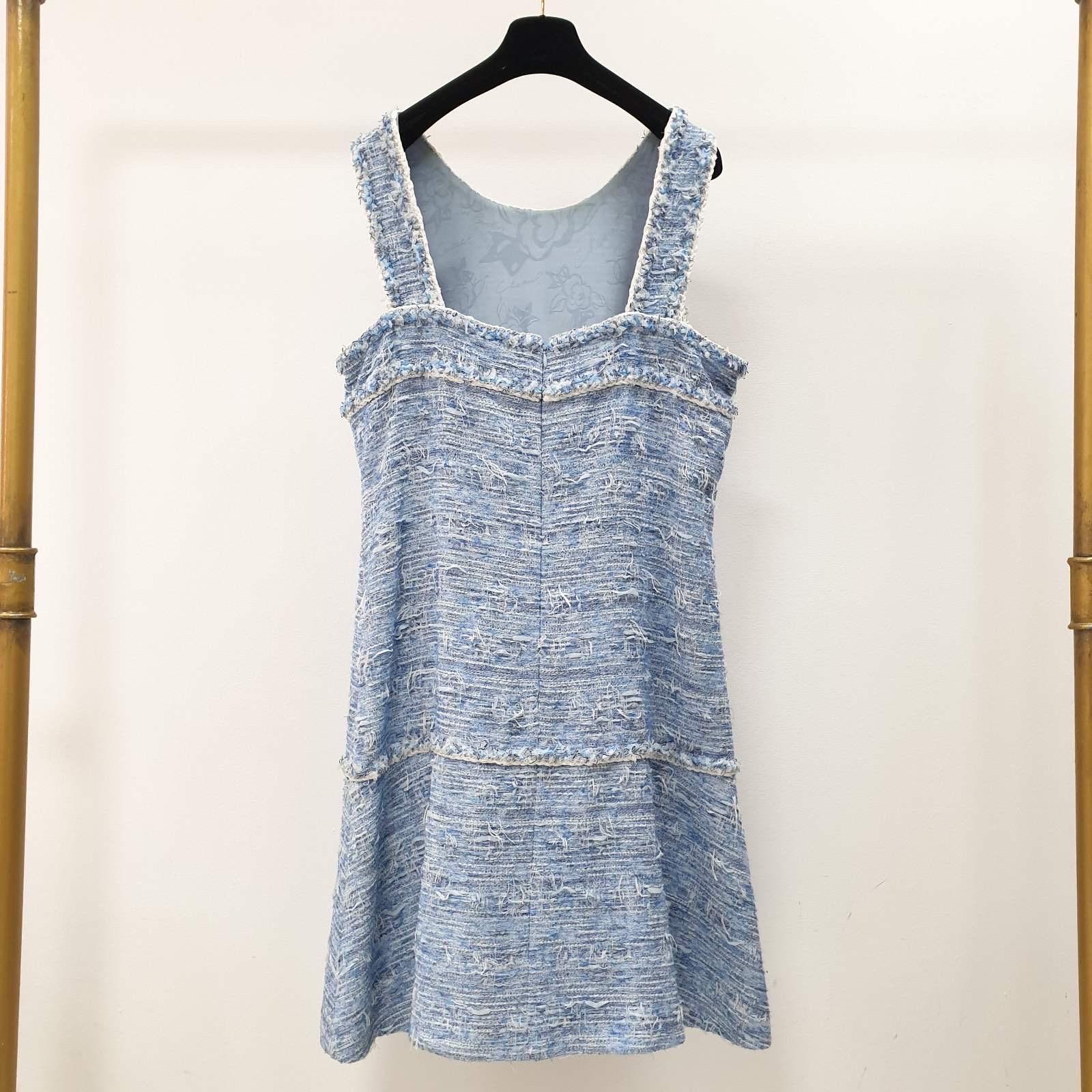 Grigio Chanel Abito con frange in tweed fantasia Primavera 2015 15P Sz.50 in vendita