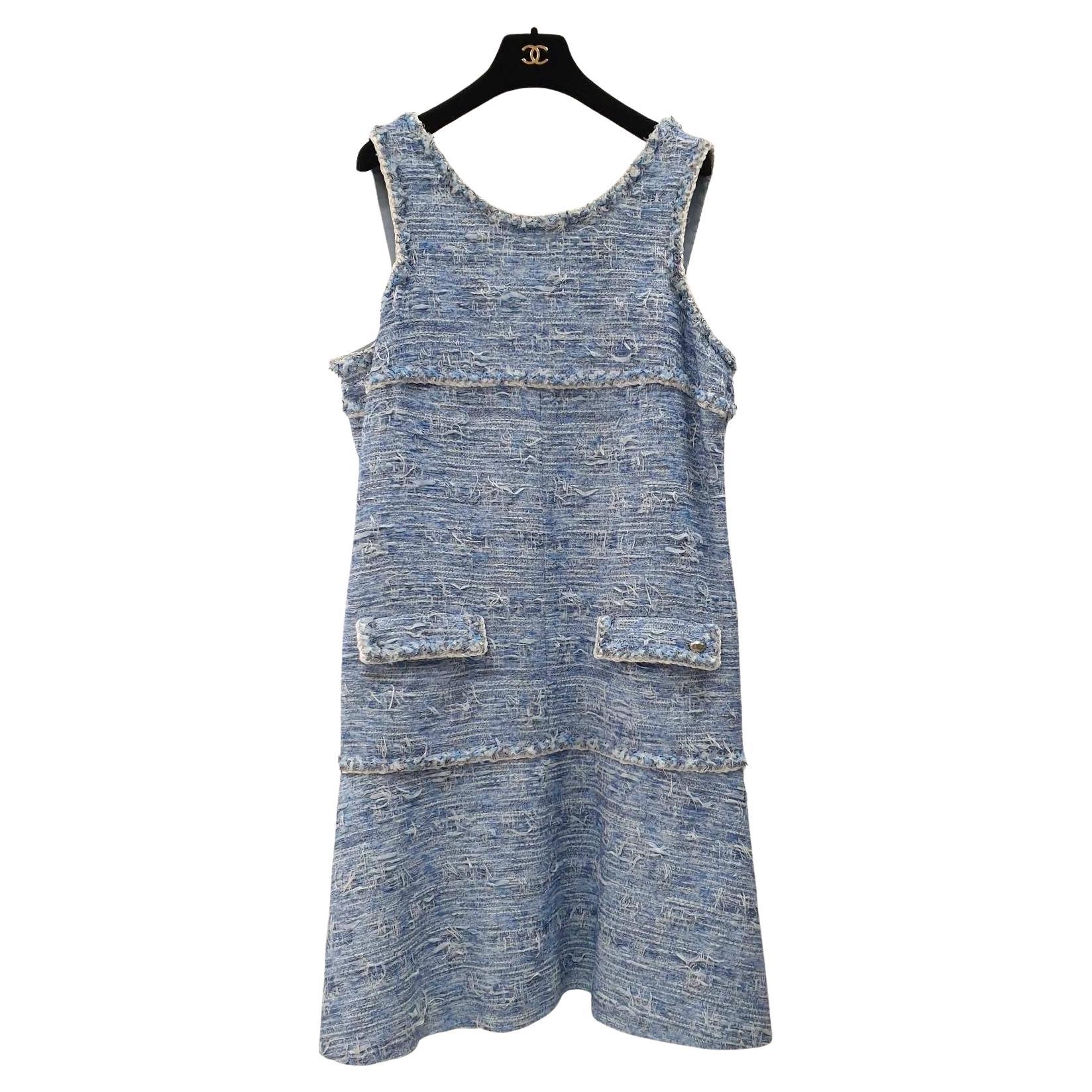 Chanel Abito con frange in tweed fantasia Primavera 2015 15P Sz.50