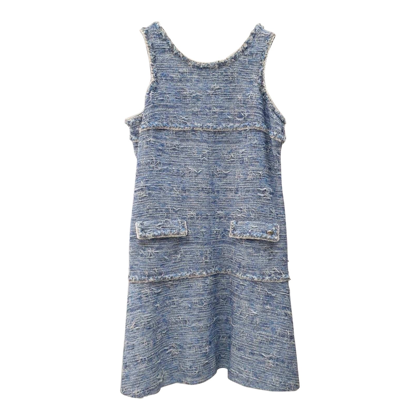 Chanel Abito con frange in tweed fantasia Primavera 2015 15P Sz.50 in vendita