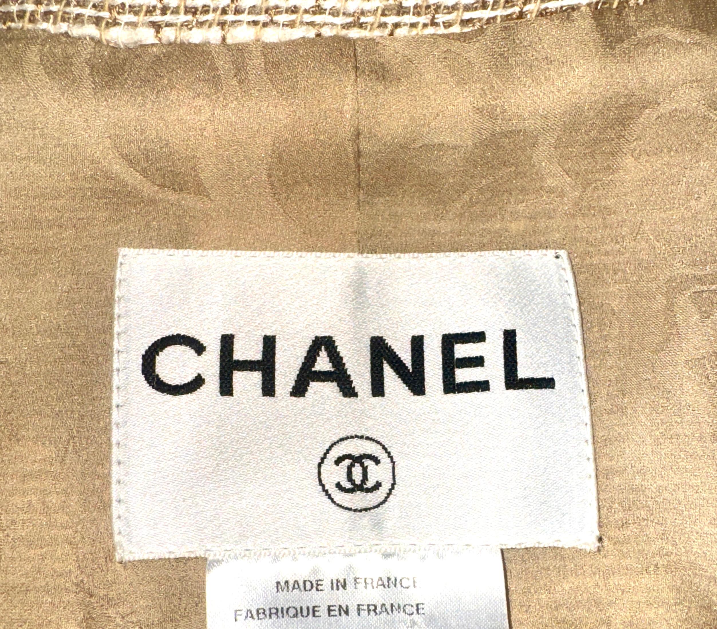 CHANEL Fantasy Tweed Fringed Trim Jacket Blazer Linen Silk Blend 38 For Sale 4