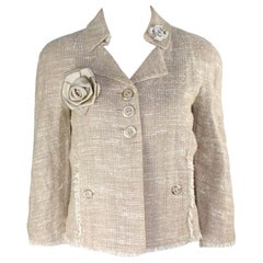 Vintage CHANEL Fantasy Tweed Fringed Trim Jacket Blazer Linen Silk Blend 38