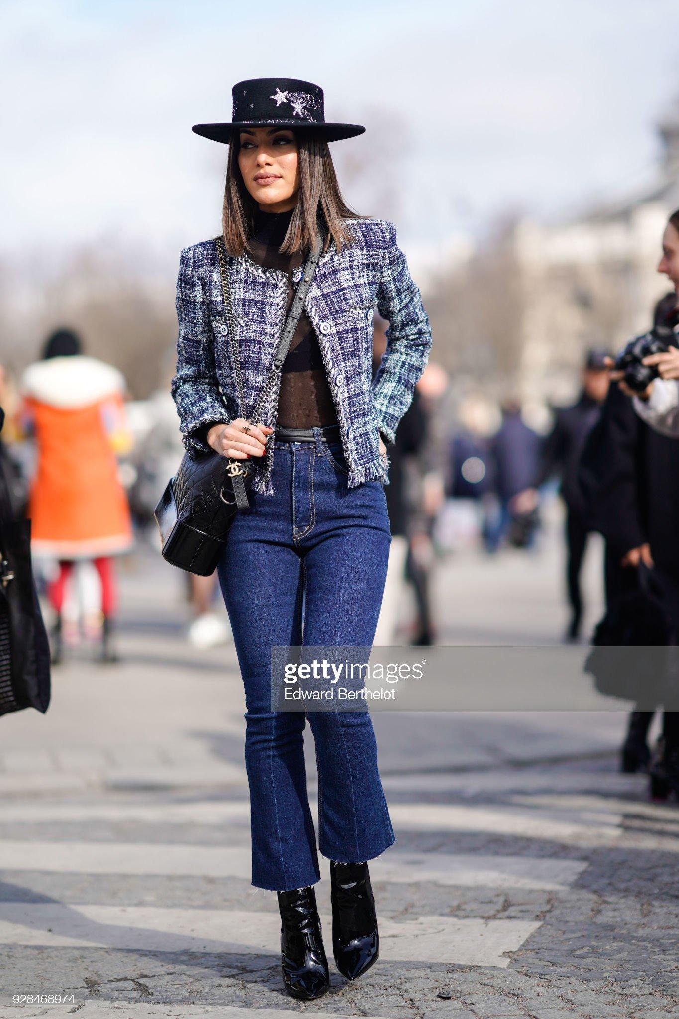 Famous Chanel navy tweed jacket from 2018 Spring Collection, 18P 
As seen on many celebs, bloggers and fashionistas!
Size mark for the jacket is 40 FR, size mark for the skirt is 42 FR. Kept unworn.
- made of navy and white lesage tweed
- signature