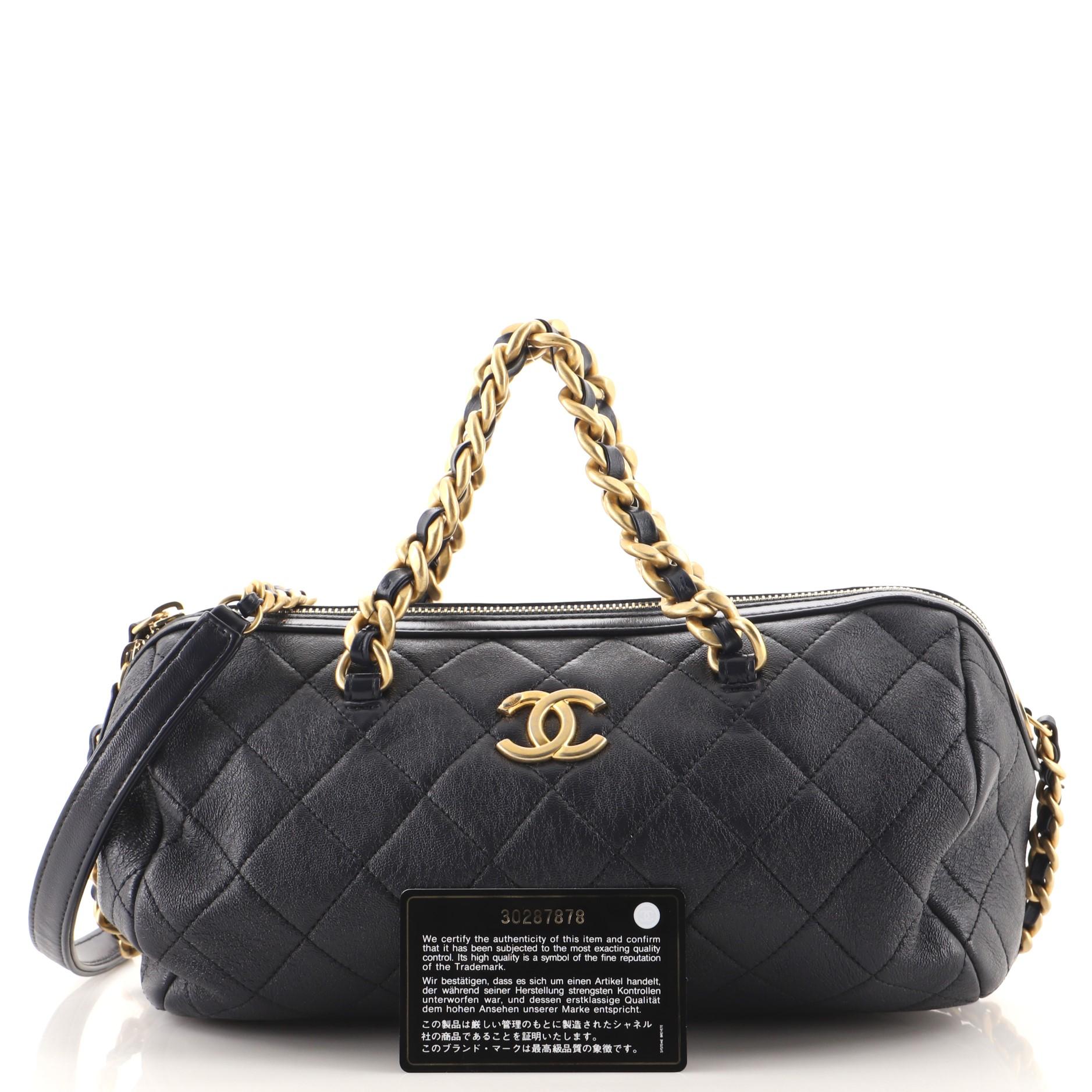 Chanel Quilted Fashion Therapy Bowling Bag Dark Navy Lambskin Gold