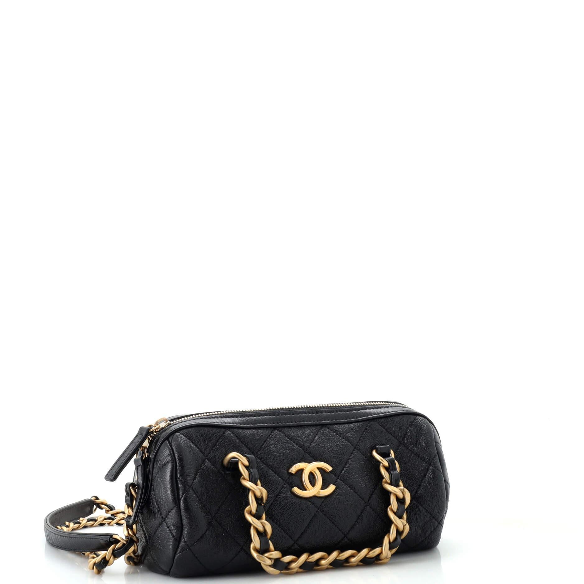 Chanel Fashion Therapy Bowling Bag Quilted Shiny Lambskin Small In Good Condition In NY, NY