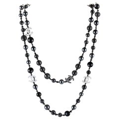Chanel Faux Black Pearl Bead Necklace Long 44" Circa 2014 Fall Continuous Line