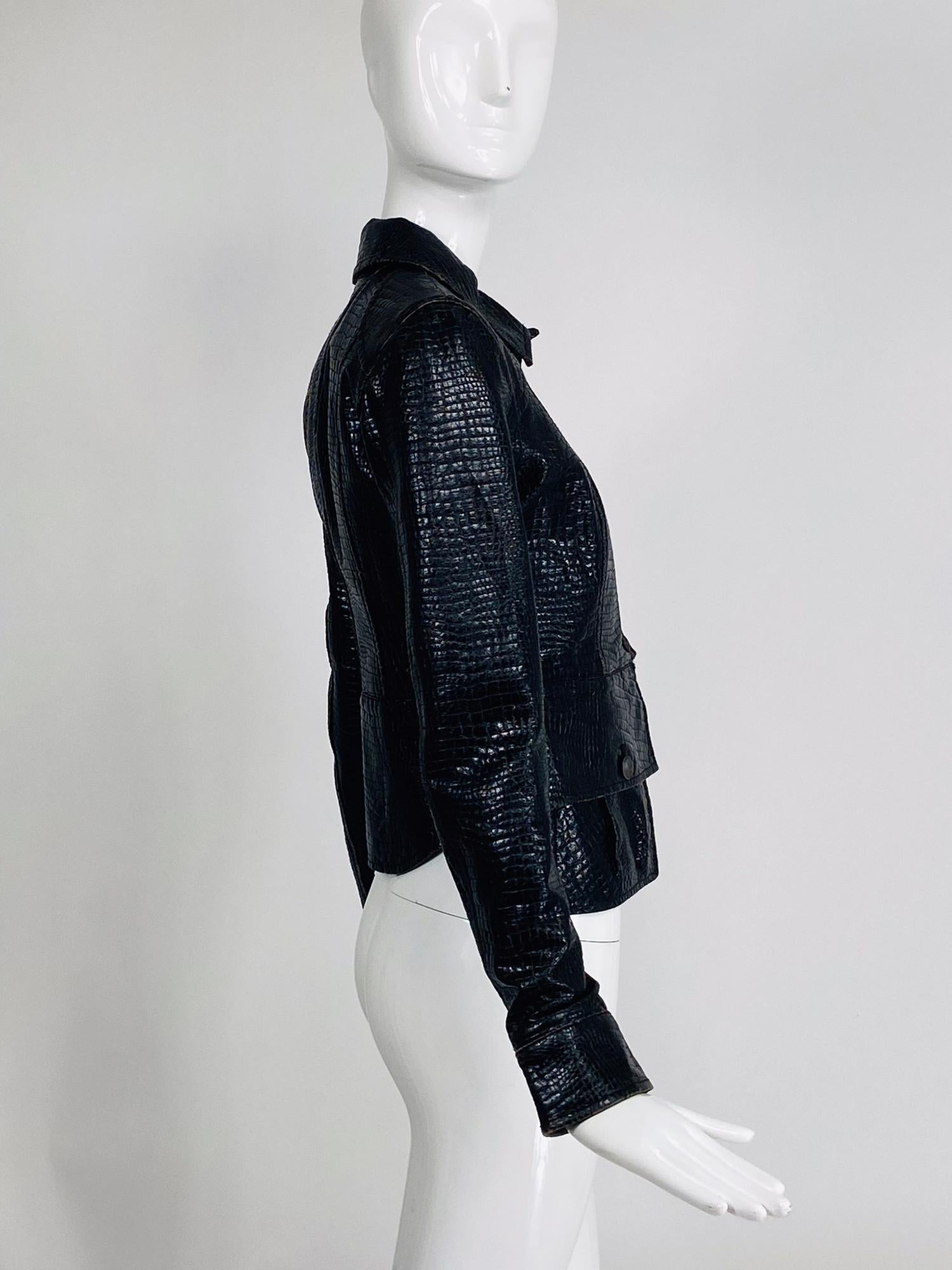 Chanel Faux Crocodile Cropped Jacket 2003A  In Good Condition In West Palm Beach, FL