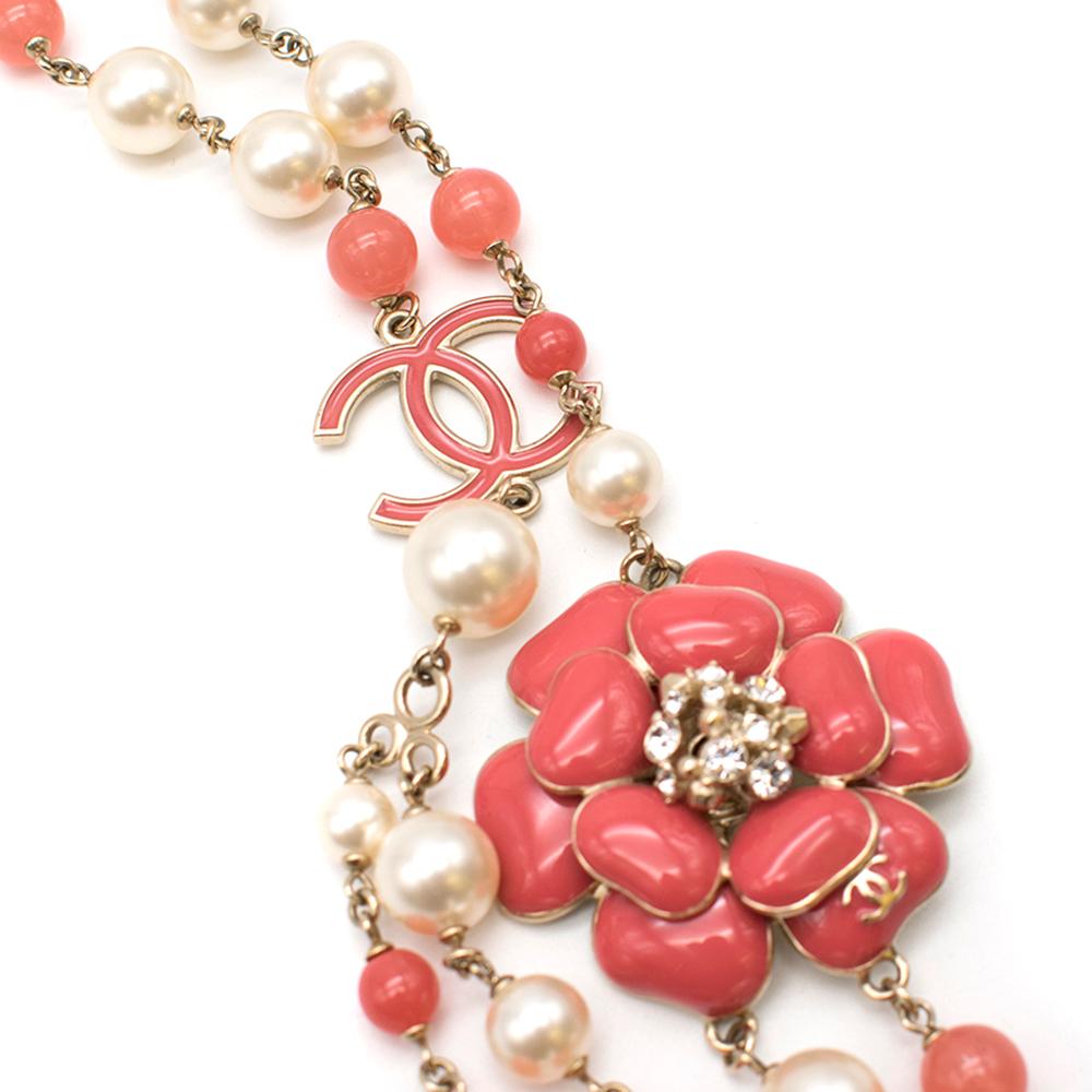 Chanel Faux Pearl and Crystal CC Camellia Necklace 2