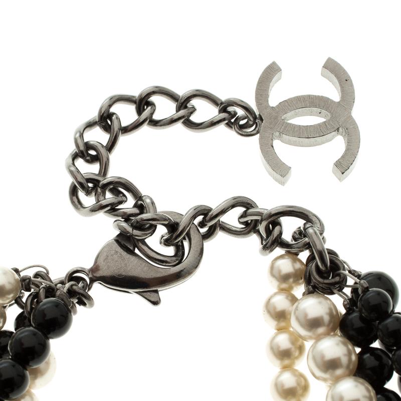 Chanel Faux Pearl Black Bead Multi Strand Tassel Bracelet In Excellent Condition In Dubai, Al Qouz 2