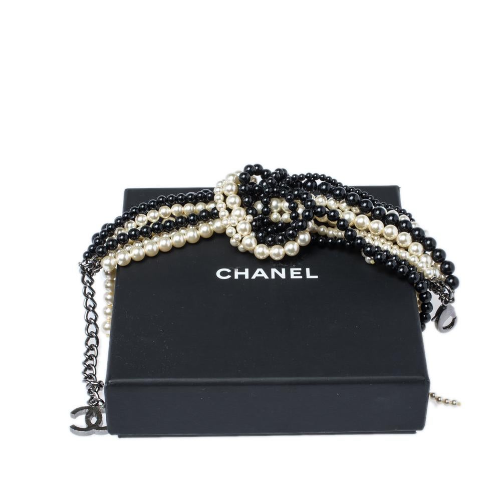 Chanel Faux Pearl Black Bead Multi Strand Tassel Bracelet In Excellent Condition In Dubai, Al Qouz 2