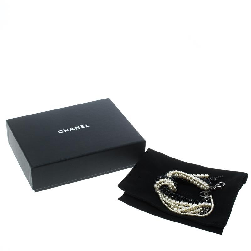 Women's Chanel Faux Pearl Black Bead Multi Strand Tassel Bracelet