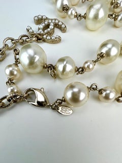 CHANEL Faux Pearl CC Golden Adjustable Belt Necklace
