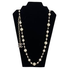 CHANEL Faux Pearl CC Golden Adjustable Belt Necklace