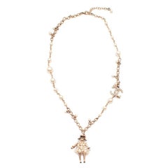 Chanel Faux Pearl Chain Necklace with Coco doll Pendant