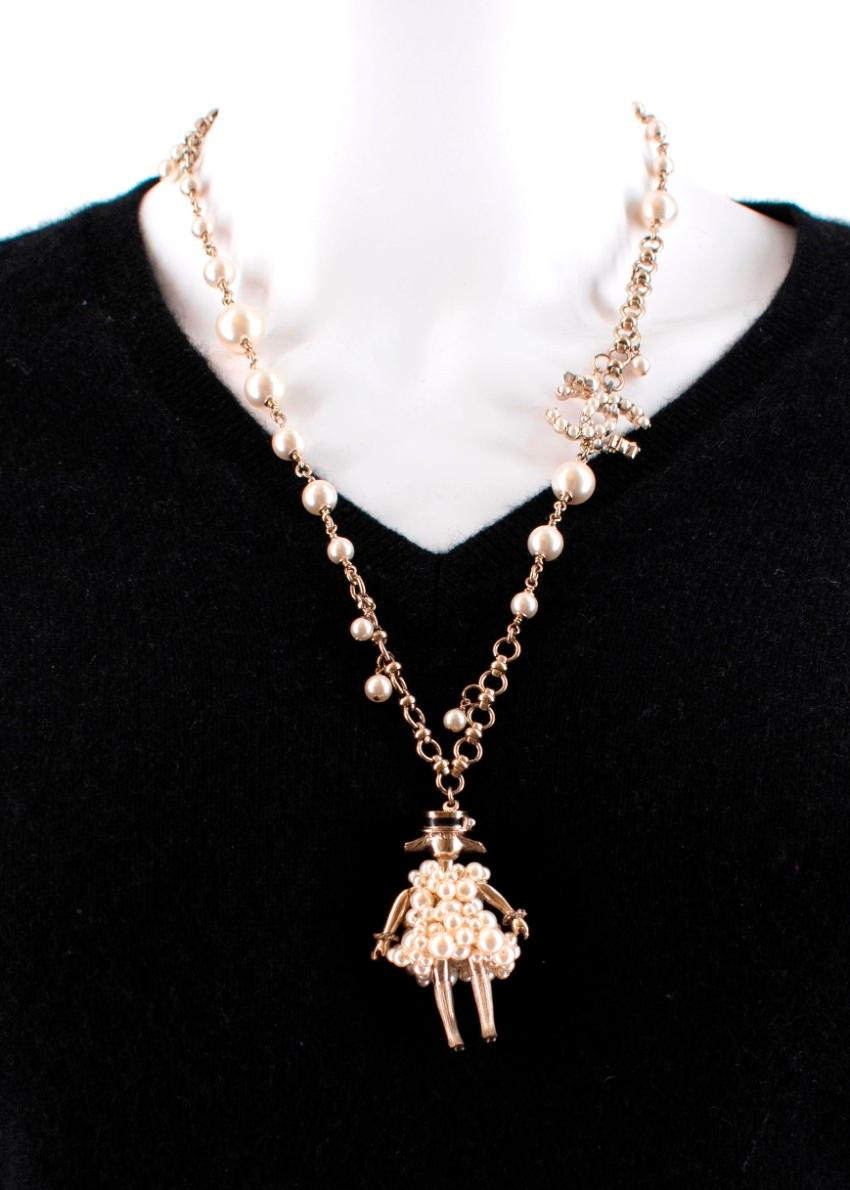 Chanel Faux Pearl Chain Necklace with Coco doll Pendant 2