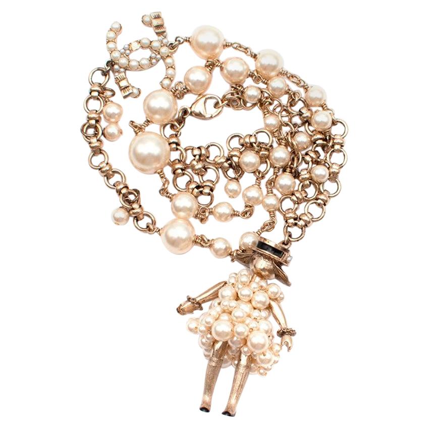 Chanel Faux Pearl Chain Necklace with Coco doll Pendant