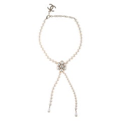 Chanel Faux Pearl Choker Drop Necklace Light Yellow Tone Circa 2015