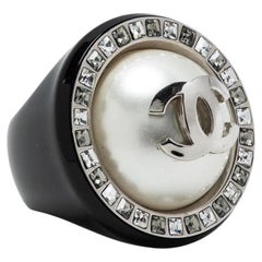Chanel Faux Pearl Crystal Cocktail Ring 