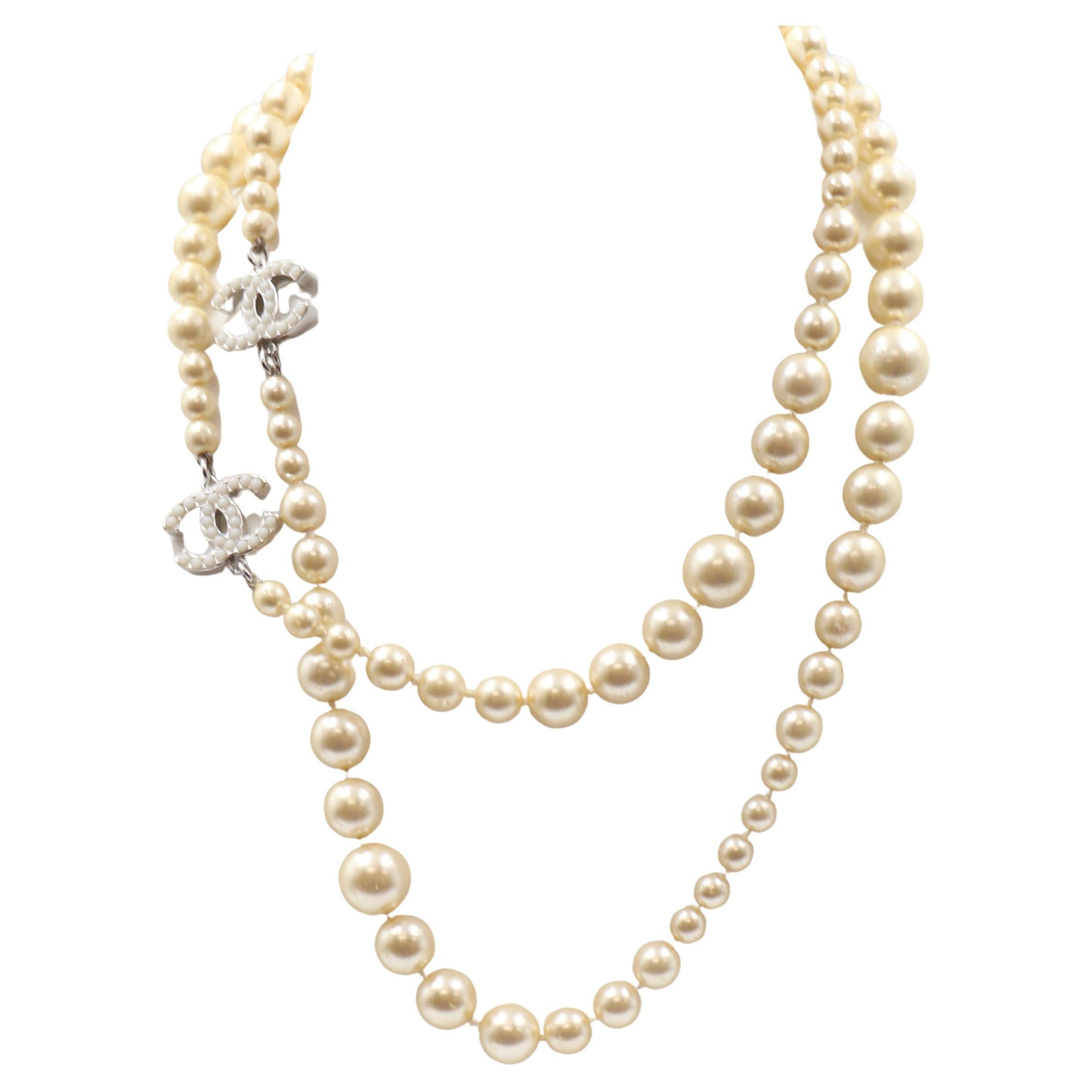 Chanel Faux Pearl Double C Necklace
