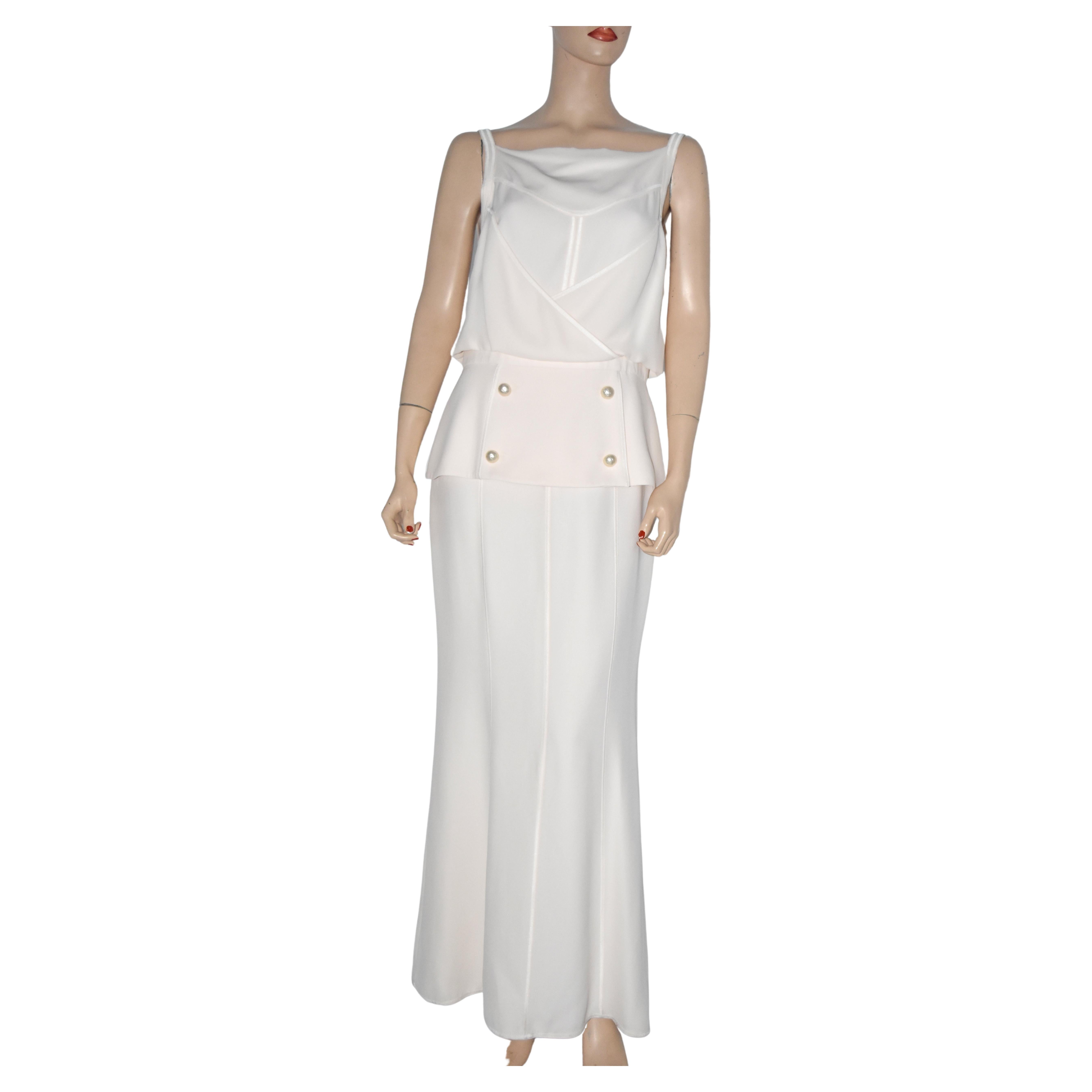Chanel Faux Pearl Embellished Full Length Dress FR 40 14C 2014 NWT For Sale
