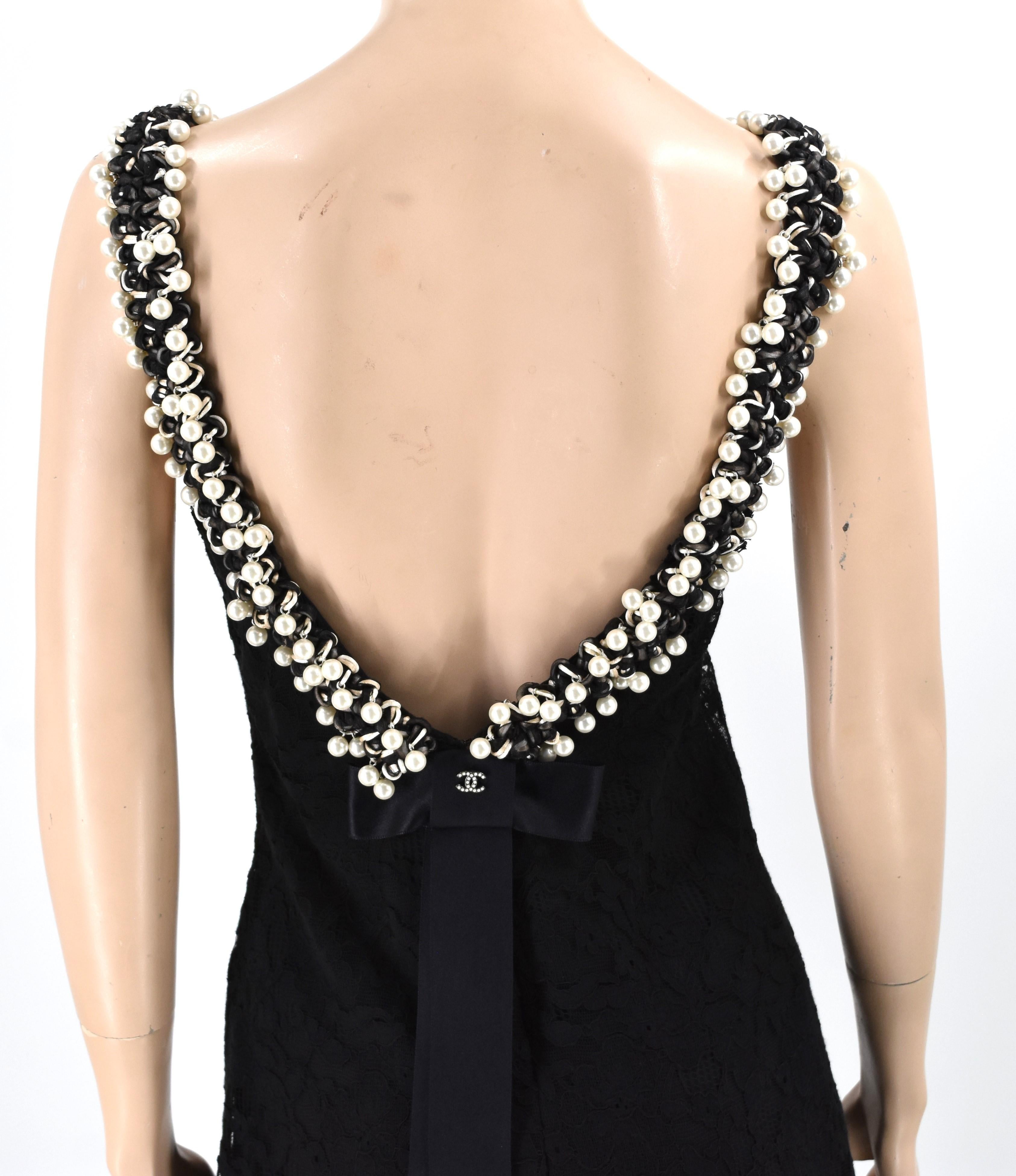 Women's Chanel Faux Pearl Embellished Lace Dress 38 New For Sale