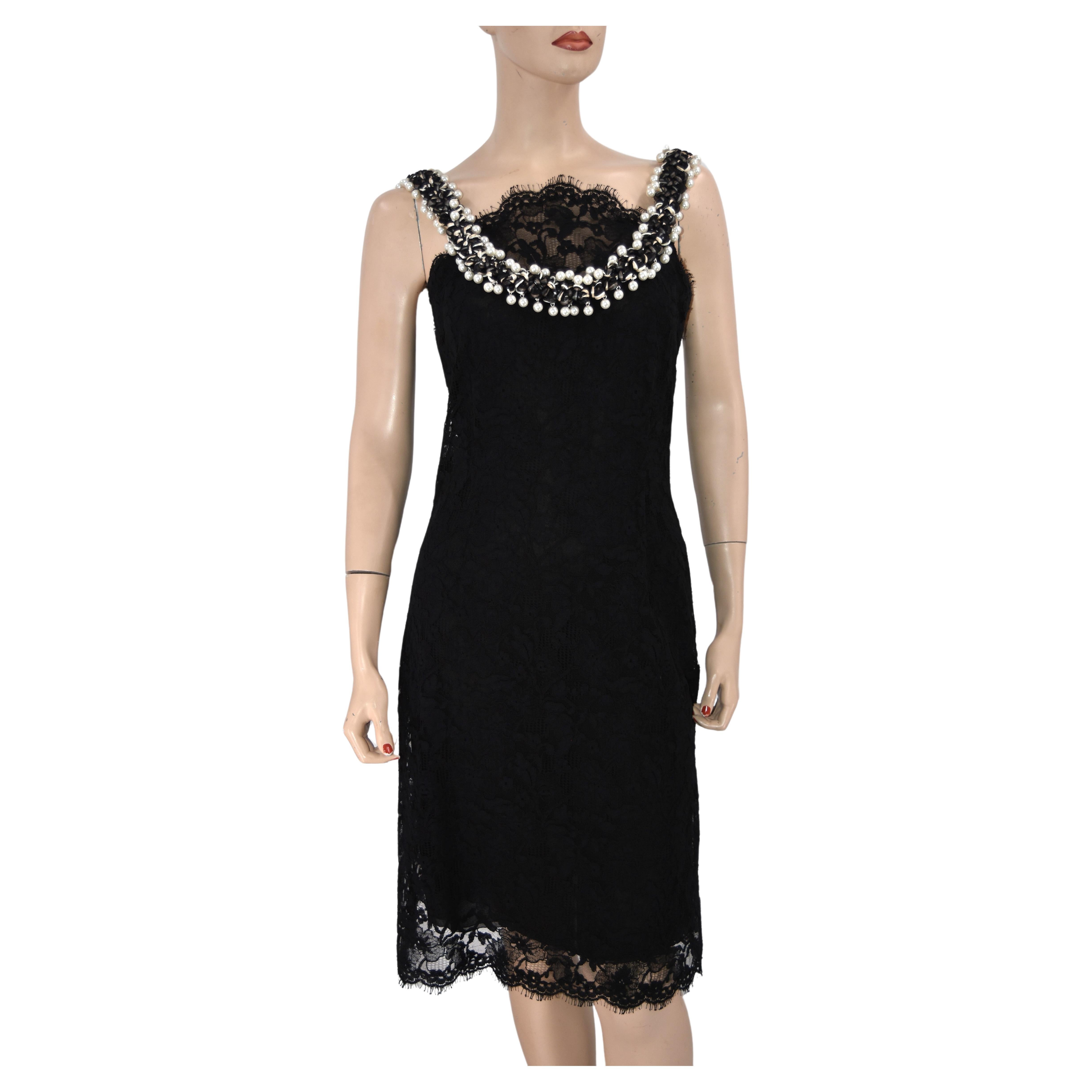 Chanel Faux Pearl Embellished Lace Dress 38 New For Sale