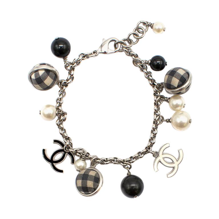 Chanel Faux Pearl, Gingham Ball and CC Charm Bracelet at 1stDibs