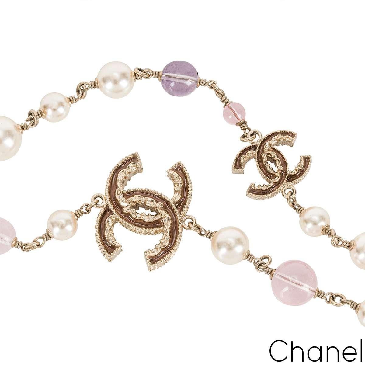 Round Cut Chanel Faux Pearl & Glass Bead CC Necklace