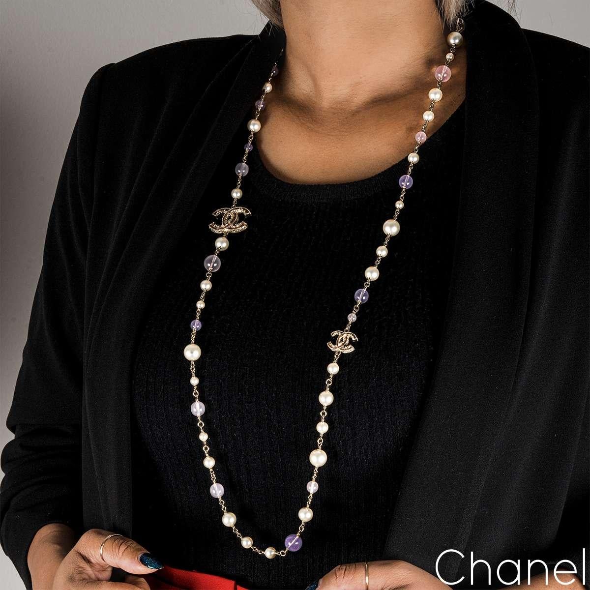 Chanel Faux Pearl & Glass Bead CC Necklace 1