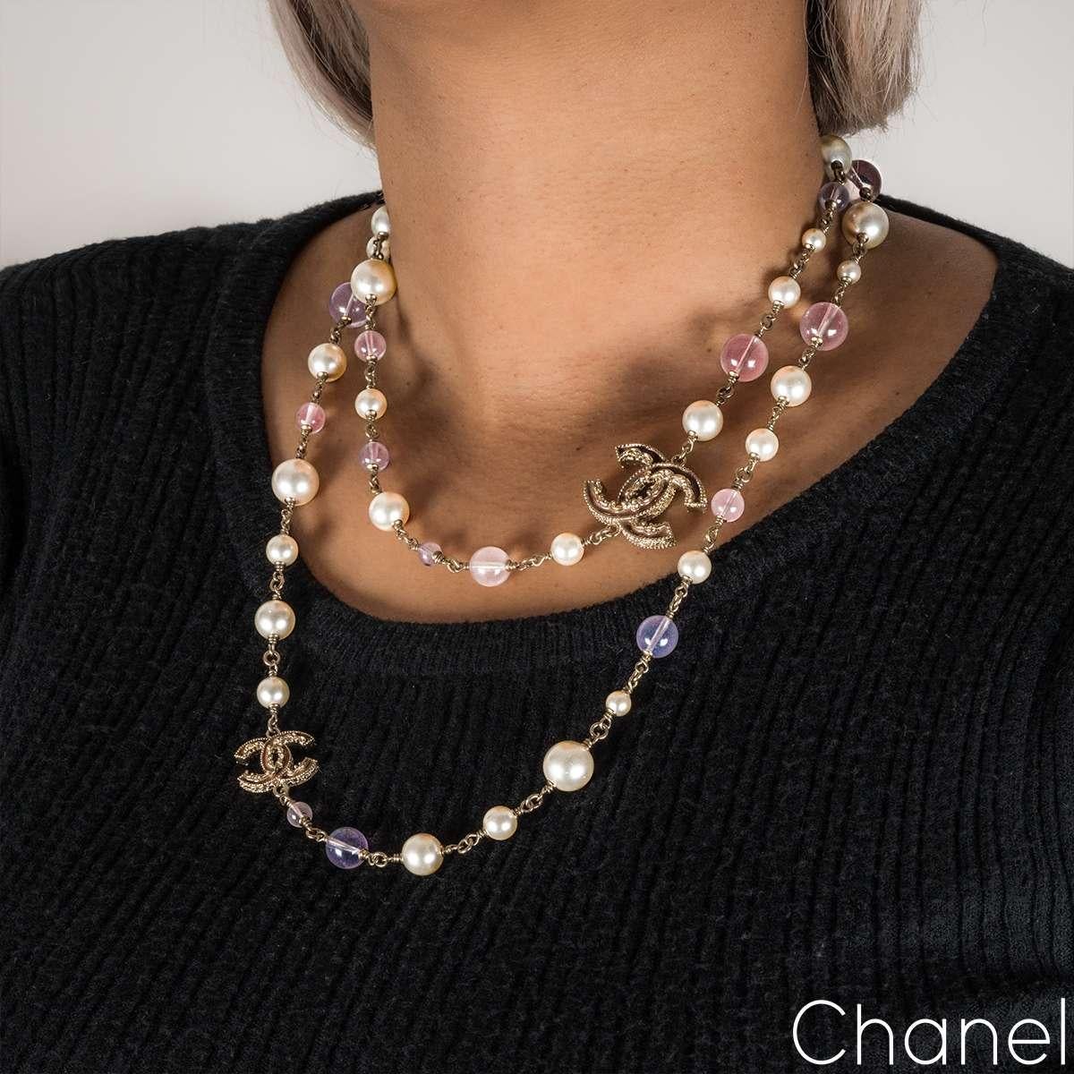 Chanel Faux Pearl & Glass Bead CC Necklace 2