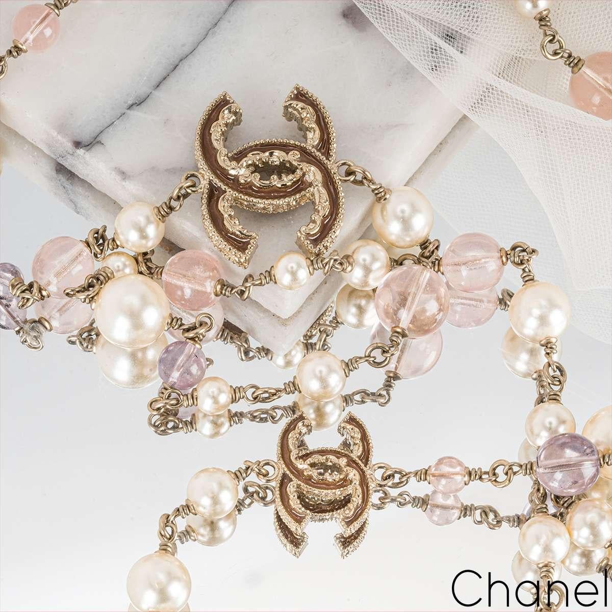 Chanel Faux Pearl & Glass Bead CC Necklace 3