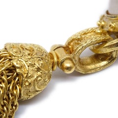 CHANEL Faux Pearl Gold Metal Tassel Earrings