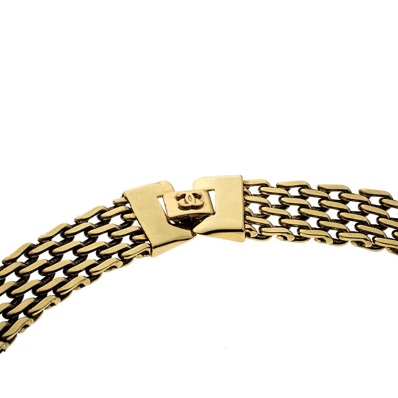 Chanel Faux Pearl Gold Tone Chain Collar Necklace In Good Condition In Dubai, Al Qouz 2