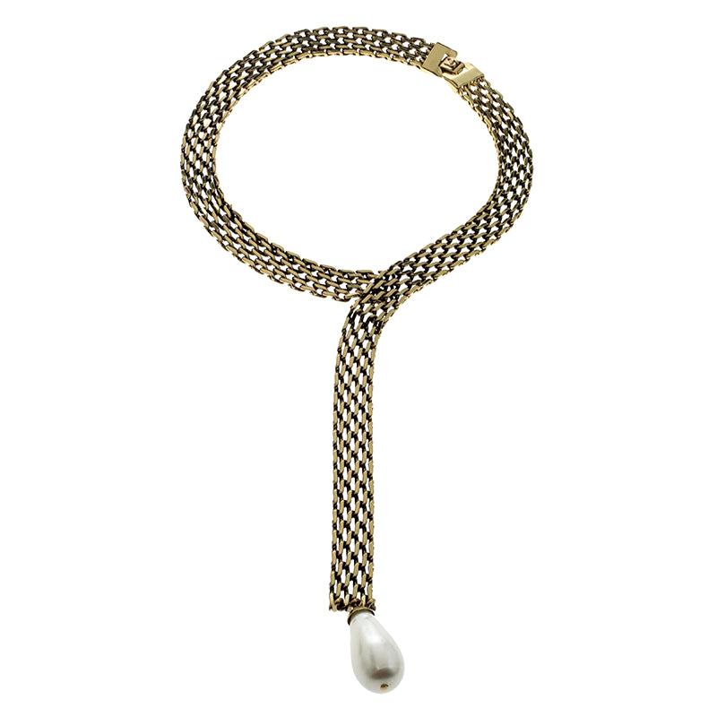 Chanel Faux Pearl Gold Tone Chain Collar Necklace