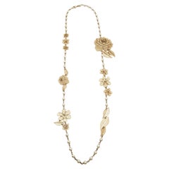 Chanel Faux Pearl Gold Tone Long Necklace
