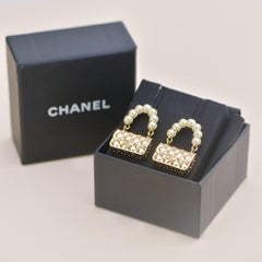 Chanel Faux Pearl Quilted Classic Flap Bag Gold Tone Earrings