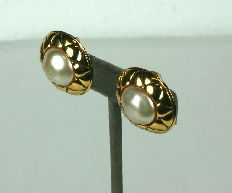 Chanel Faux Pearl Quilted Earrings with clip back fittings from the 1990's. 
Excellent condition.  Approx 1