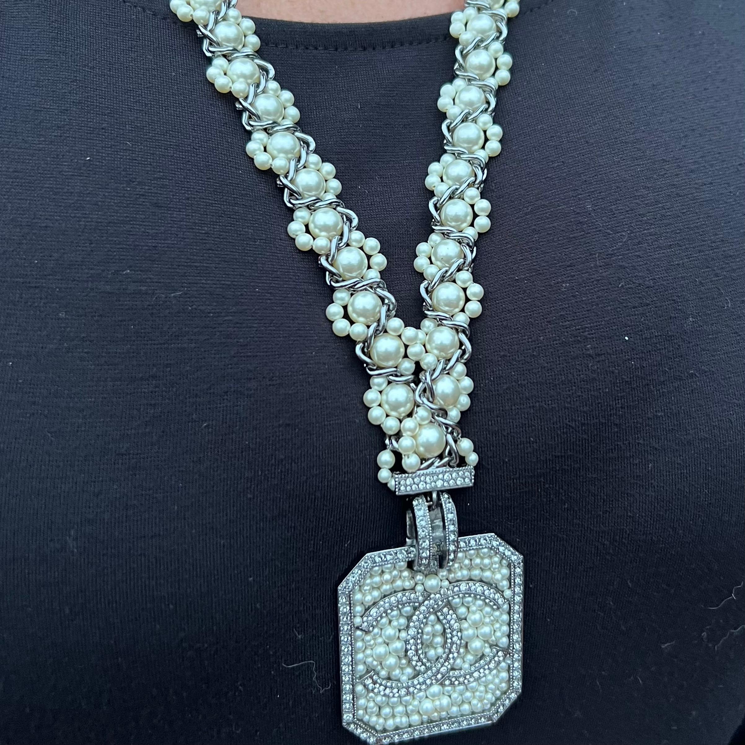 Chanel Faux Pearl & Strass CC Lanyard Pendant Necklace 2