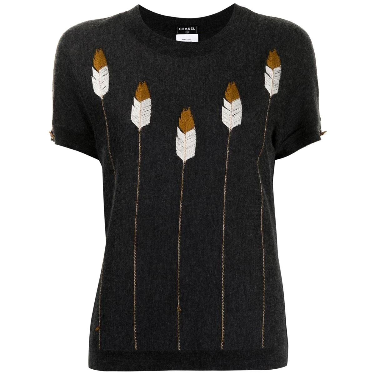 Chanel Feather Embroidery Cashmere Top