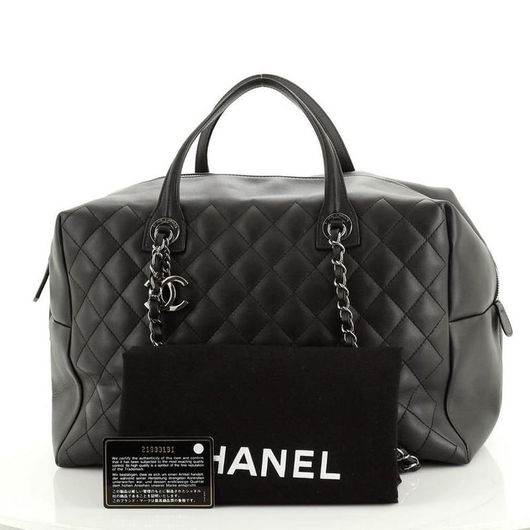 CHANEL Doudoune Embossed Nylon Bowling Bag in Black with White and Black  Tweed 2018 - 2019