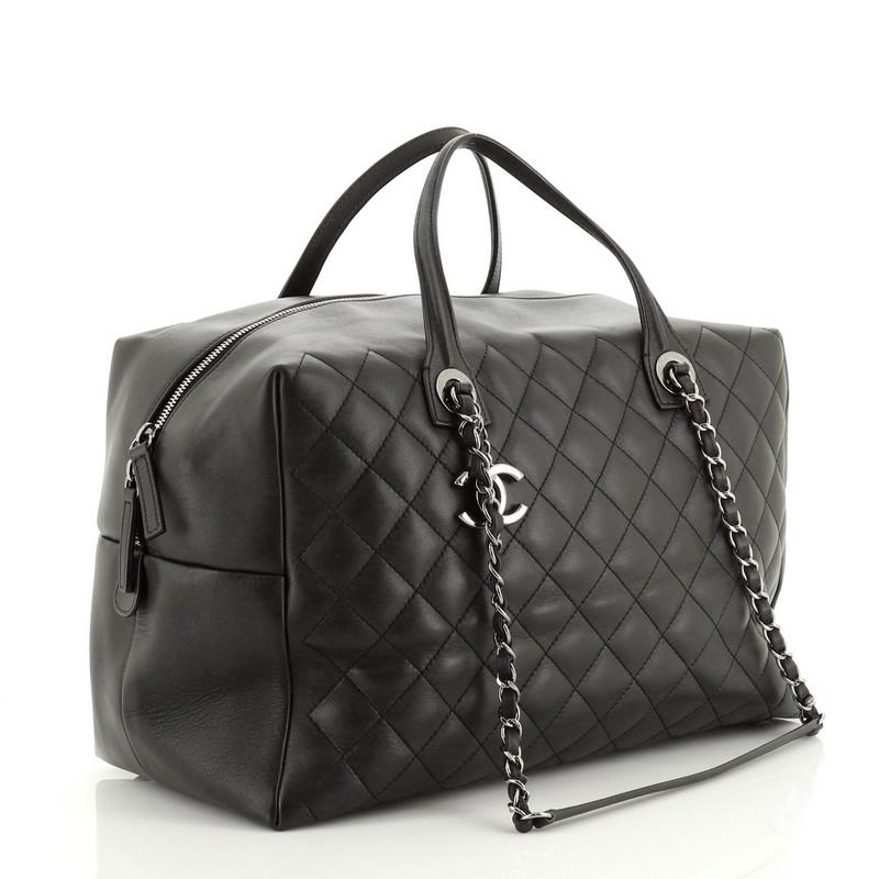 Black Chanel  Feather Weight Bowling Bag Quilted Calfskin Large