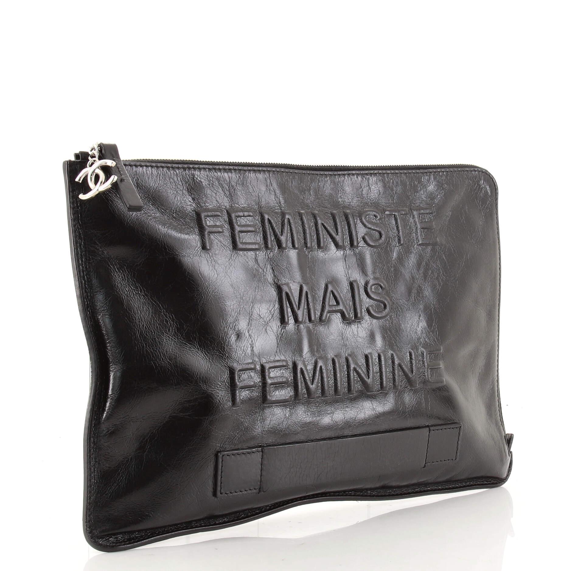 Black Chanel Feminine Pouch Crinkled Leather Large