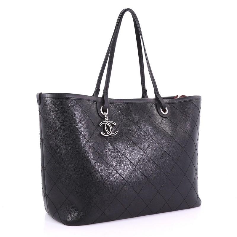 Black Chanel Fever Tote Quilted Caviar Large