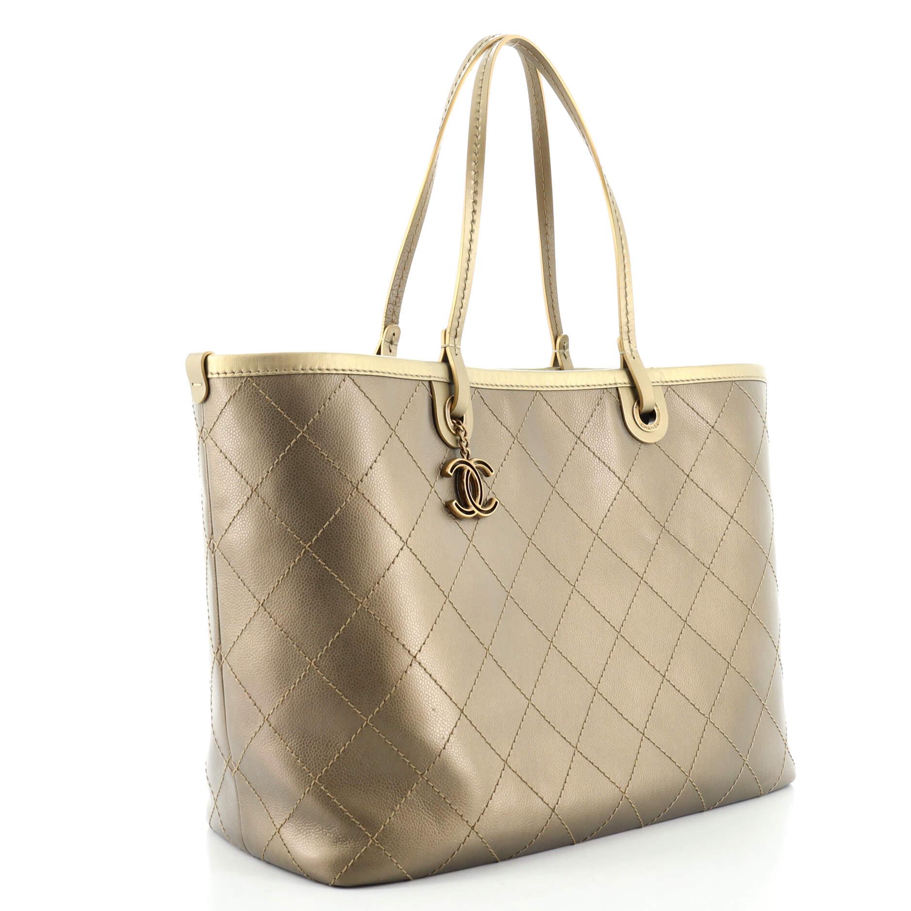 Brown Chanel Fever Tote Quilted Caviar Large